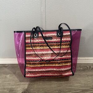 Vera Bradley Print Pink Blue Clear Beach Bag